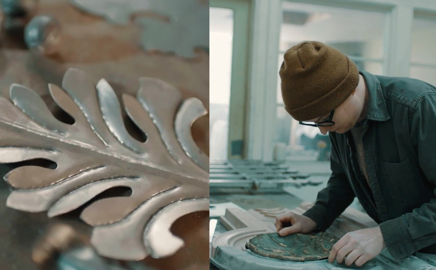 Voyez le travail complémentaire du métallier Louis Barrette et du forgeron Olivier Maranda qui, dans un même atelier, accueillent des projets variés : restauration de patrimoine, œuvre d’art publique, sculpture, installation et ferronnerie d'art. 